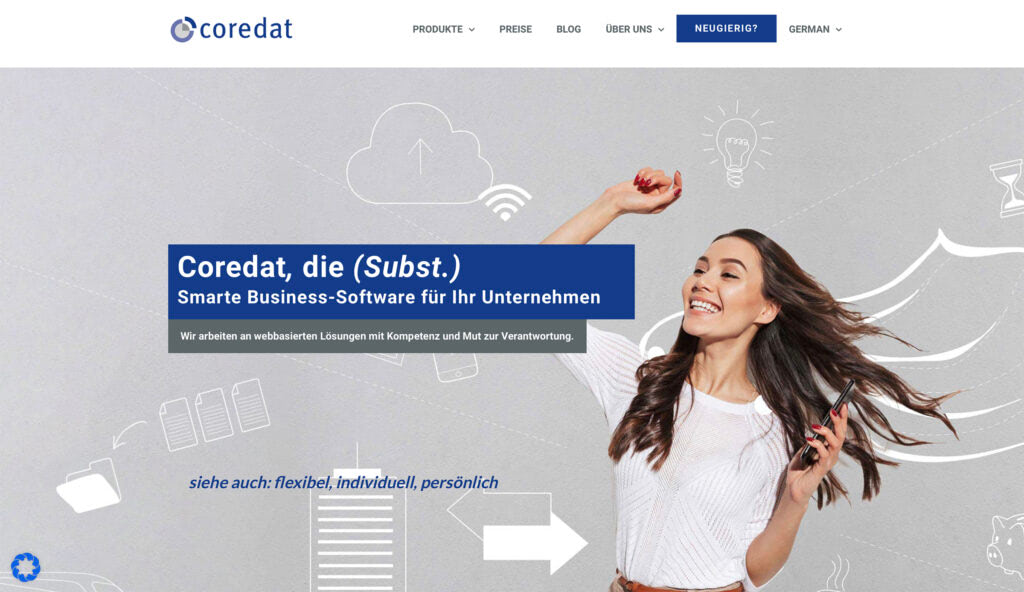 Coredat homepage and website designed by anwert