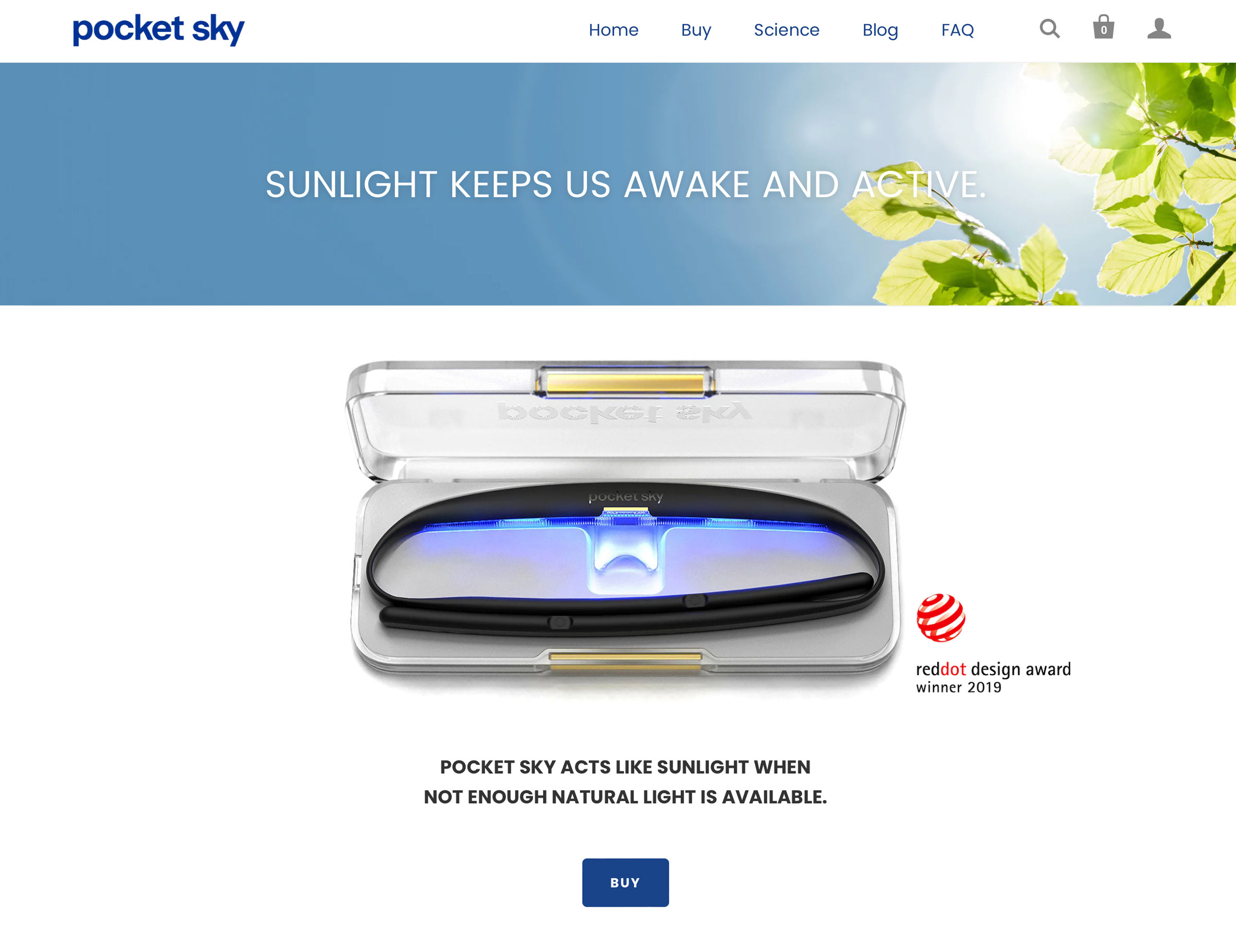 Pocket Sky Website, shows the Homepage.