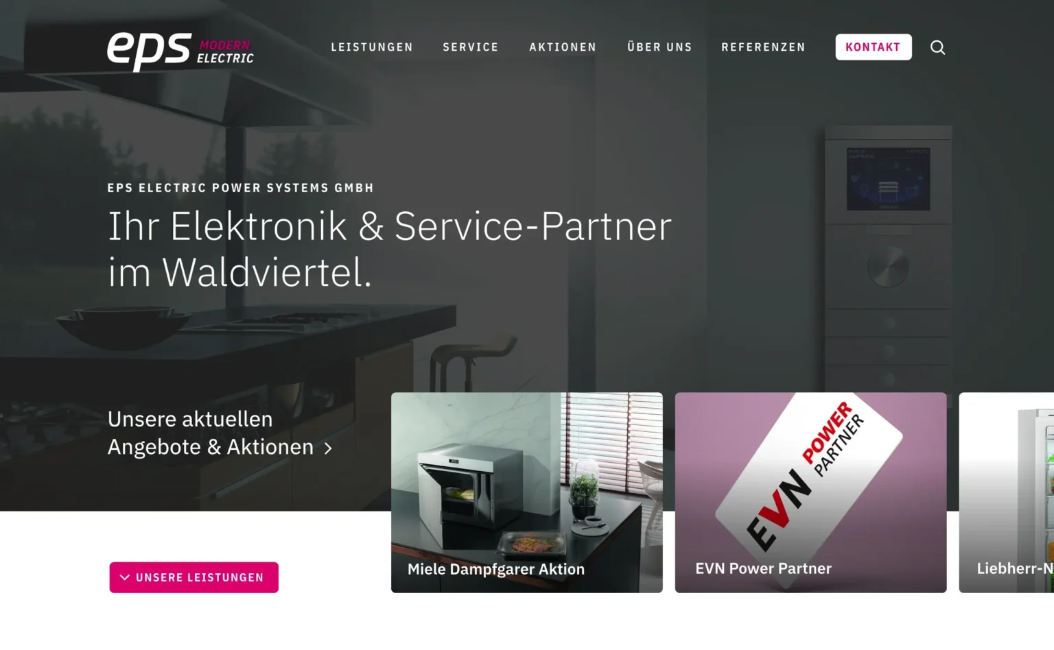 EPS Modern Electric Website-Ausschnitt