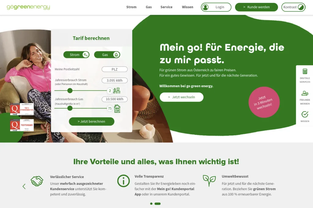 go green energy Homepage Ausschnitt