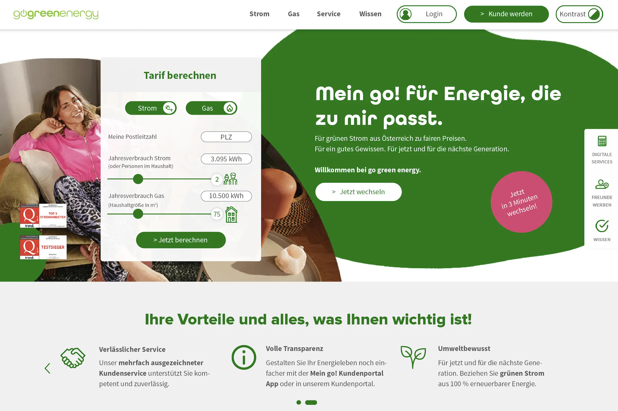 go green energy Homepage Ausschnitt